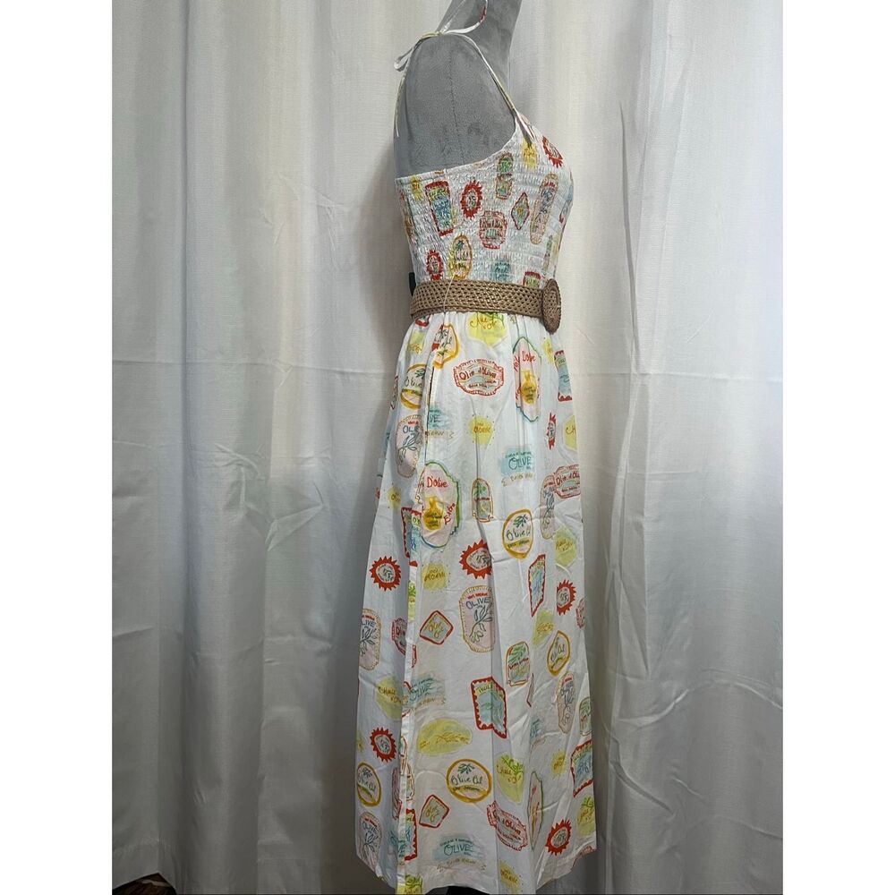 Cynthia Rowley White Maxi Sundress with Colorful Print and Woven Belt Sz Large - Picture 5 of 12